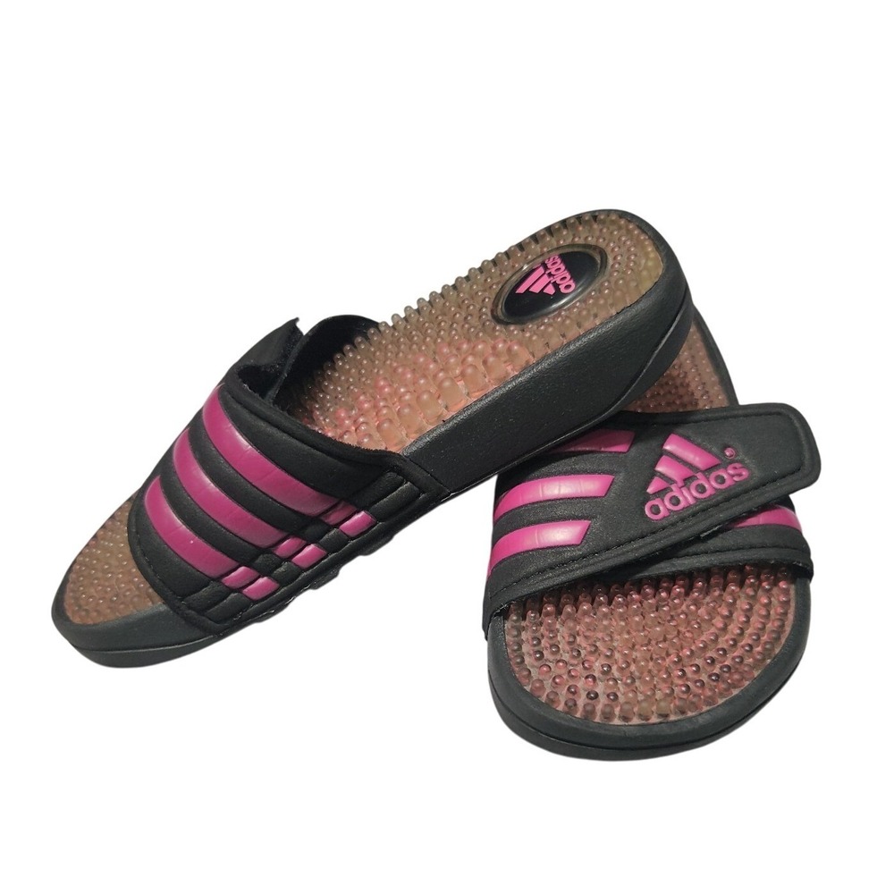 Adidas Adissage Kids Slide Sandals Black Pink Adjustable 12K Q35025
